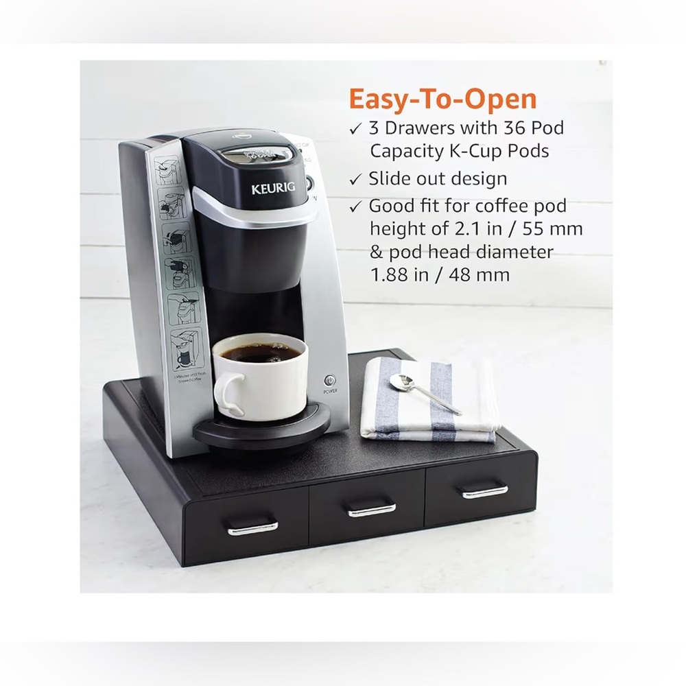 Coffe Pod Storag for K-cup Pods BlackOrganizer with Drawers fits up to 36 k-cups
